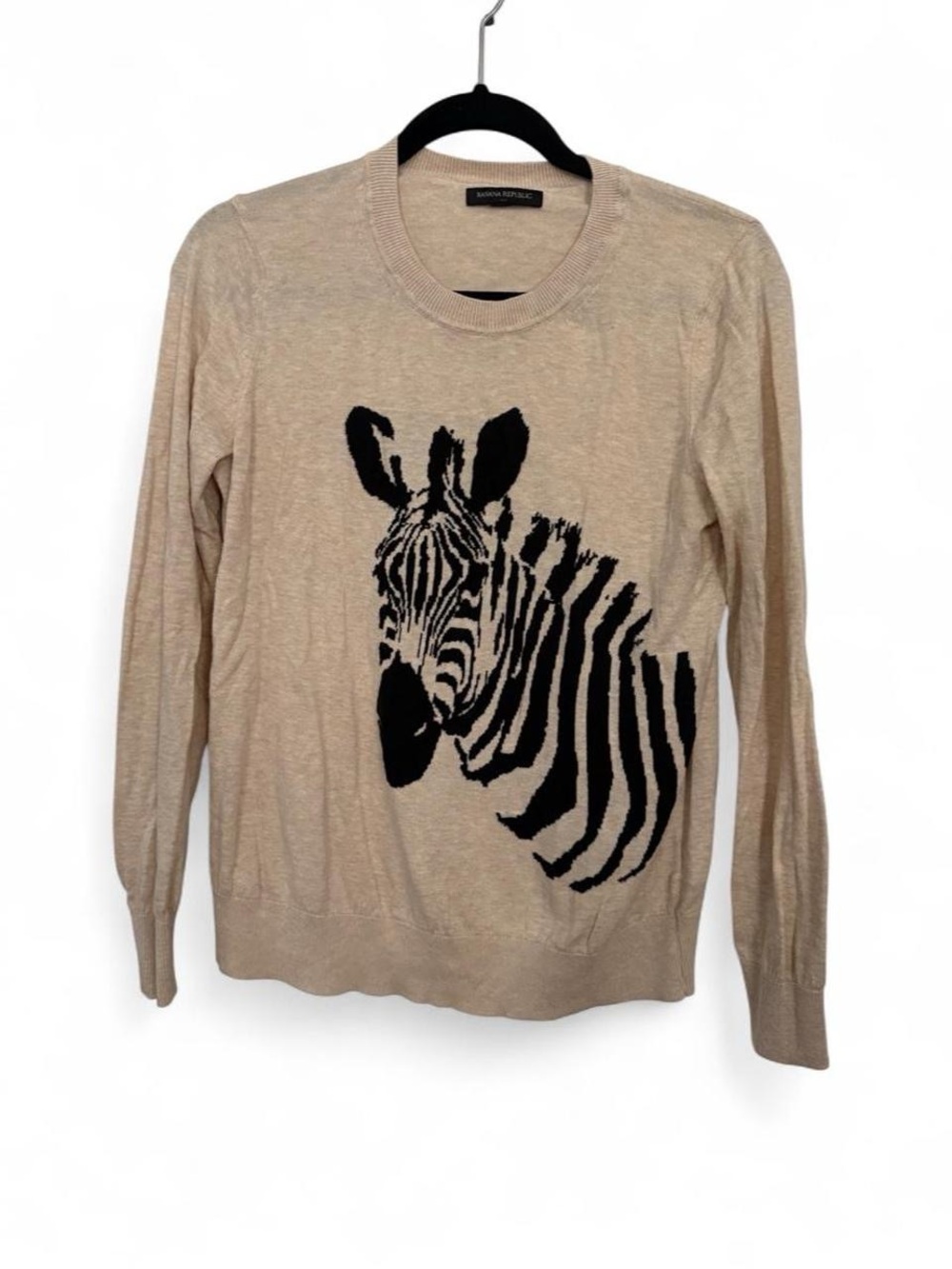 Women’s Zebra-Print Crewneck Sweater - Beige by Banana Republic